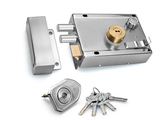 Home Security Rim Lock Kunci pintu stainless steel dengan dua Kunci Silinder Kunci