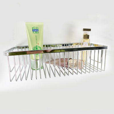 Chrome Lapisan Asesoris kamar mandi stainless steel Single Corner Shower Wire Basket
