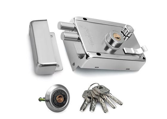 Penguncian pintu stainless steel antique rim lock dengan kunci silinder ganda
