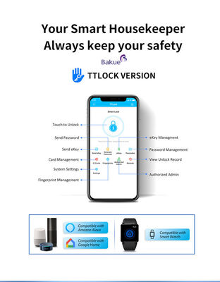 Smart Door Lock CE Fire Rated EN1634 1 EN14846 Sistem Kontrol Akses Aman Hitam dan Perak
