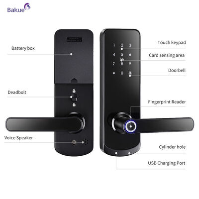Fireproof 60min Fits Ketebalan Pintu 38 sampai 50mm 60min Fireproof Smart Door Lock dengan WiFi eKey APP Remote Control Access Management Device