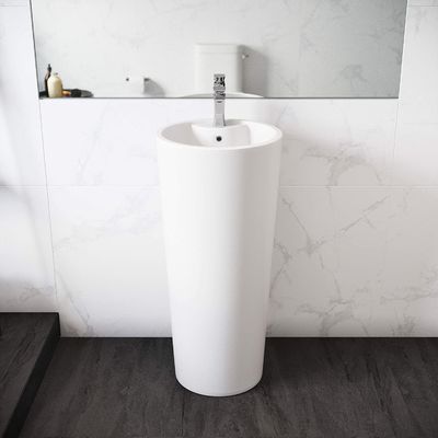 1.75''' Drain Glossy Putih Keramik Pedestal Baskom Kamar Mandi Dengan Chrome Finish Overflow