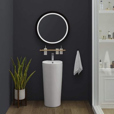 1.75''' Drain Glossy Putih Keramik Pedestal Baskom Kamar Mandi Dengan Chrome Finish Overflow
