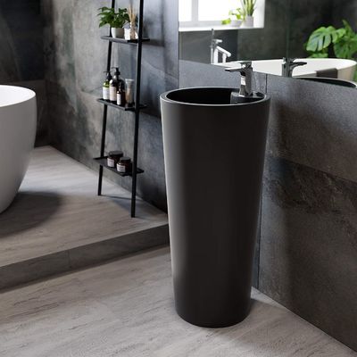 1.75''' Drain Glossy Putih Keramik Pedestal Baskom Kamar Mandi Dengan Chrome Finish Overflow