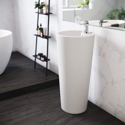 1.75''' Drain Glossy Putih Keramik Pedestal Baskom Kamar Mandi Dengan Chrome Finish Overflow