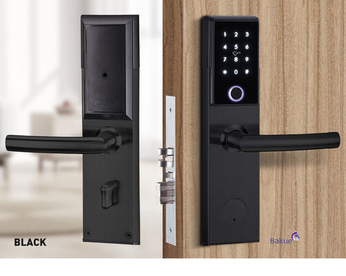 Kunci Pintu Cerdas Tahan Api Bluetooth Hitam Perak dengan Kartu Kode Sidik Jari APP WiFi Berat Kotor 285Kg Sistem Masuk Aman