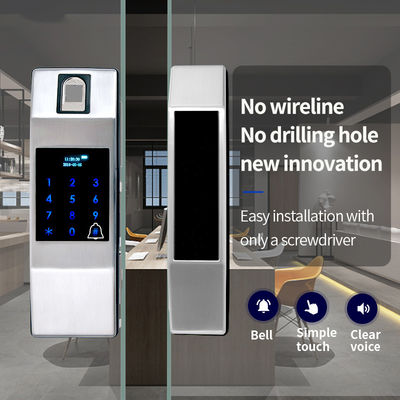 Zinc Alloy FPC Fingerprint Smart Door Lock Pintu Luncur Kantor Sliver Emas